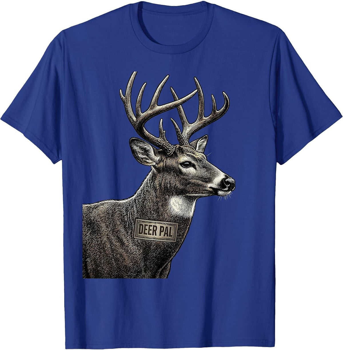 Men's Deer Pal Crosshatch Etching Youth Hunting Family Humor Camo T-Shirt - Royal Blue