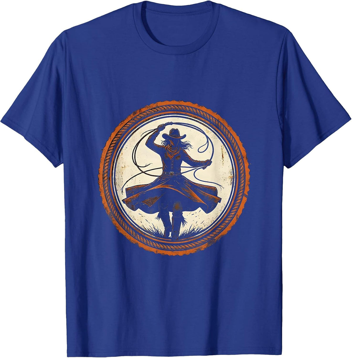 Men's Cowgirl Hat Lasso Twirl Western Rodeo Graphic T-Shirt - Royal Blue