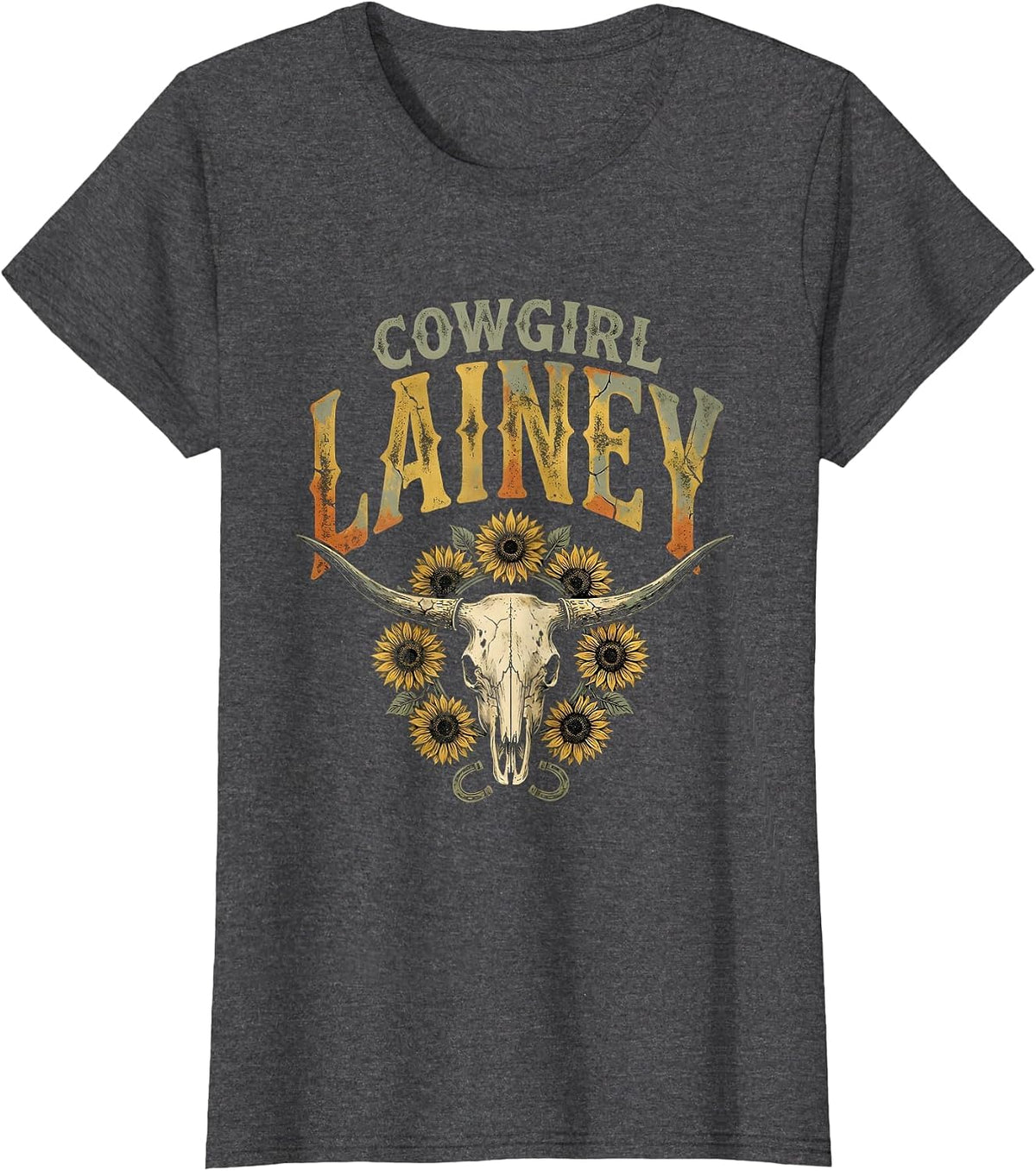 Women's Cowgirl Lainey Boho Folk Floral Western Cowgirl Personalized T-Shirt - Dark Heather Grey