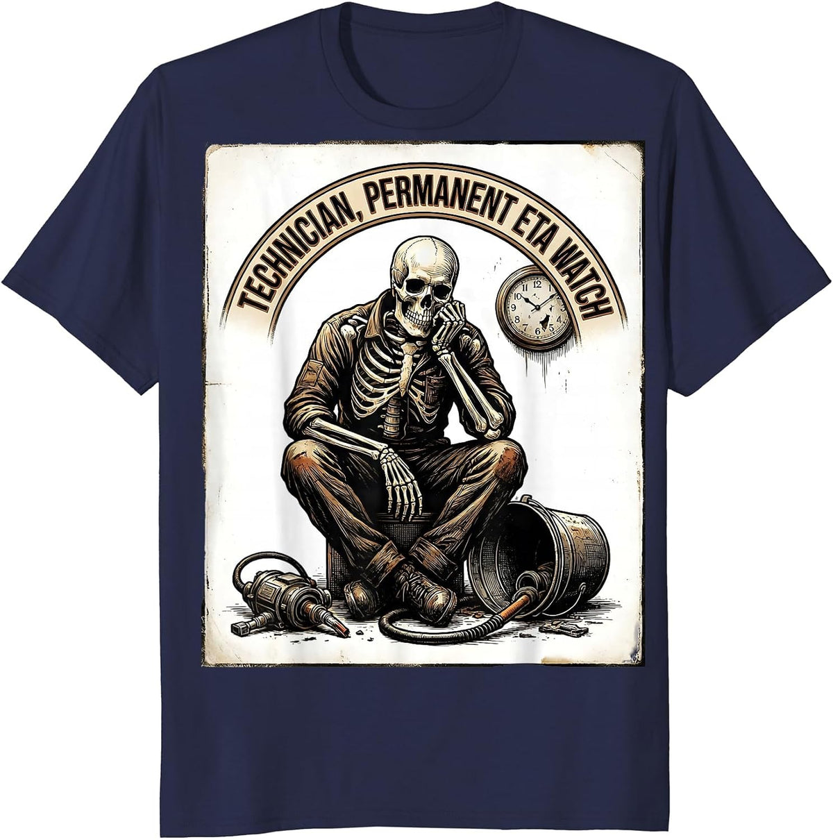 Men's Technician Permanent ETA Watch Funny Mechanic Skeleton Auto T-Shirt - Navy Blue