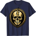 Skull Lightning Bolt Rock Graphic Tee T-Shirt - Navy Blue