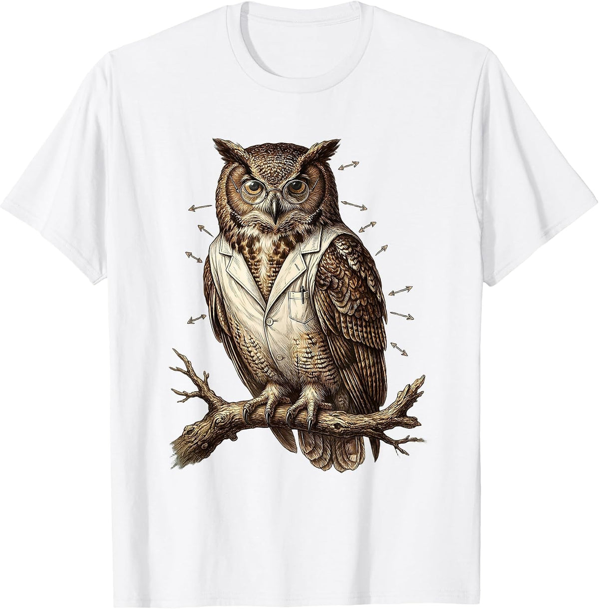 Men's Owl Science Teacher Lab Coat Glasses Design T-Shirt - White