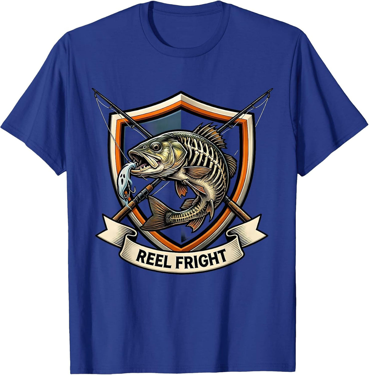 Men's Reel Fright Emblem Halloween Fishing Ghost Trout Men Boys T-Shirt - Royal Blue