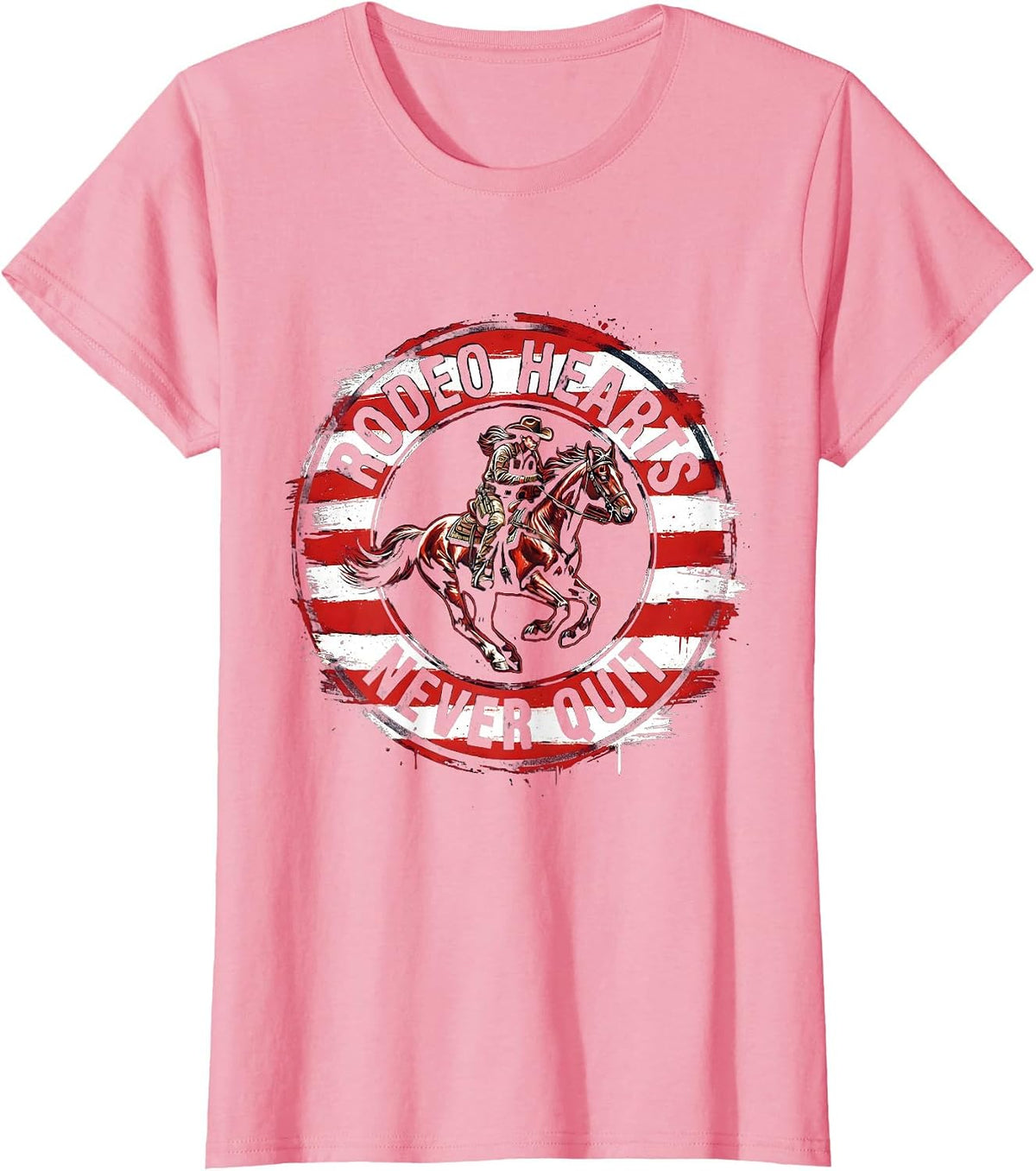 Women's Rodeo Hearts Never Quit Cowgirl Design T-Shirt - Pink