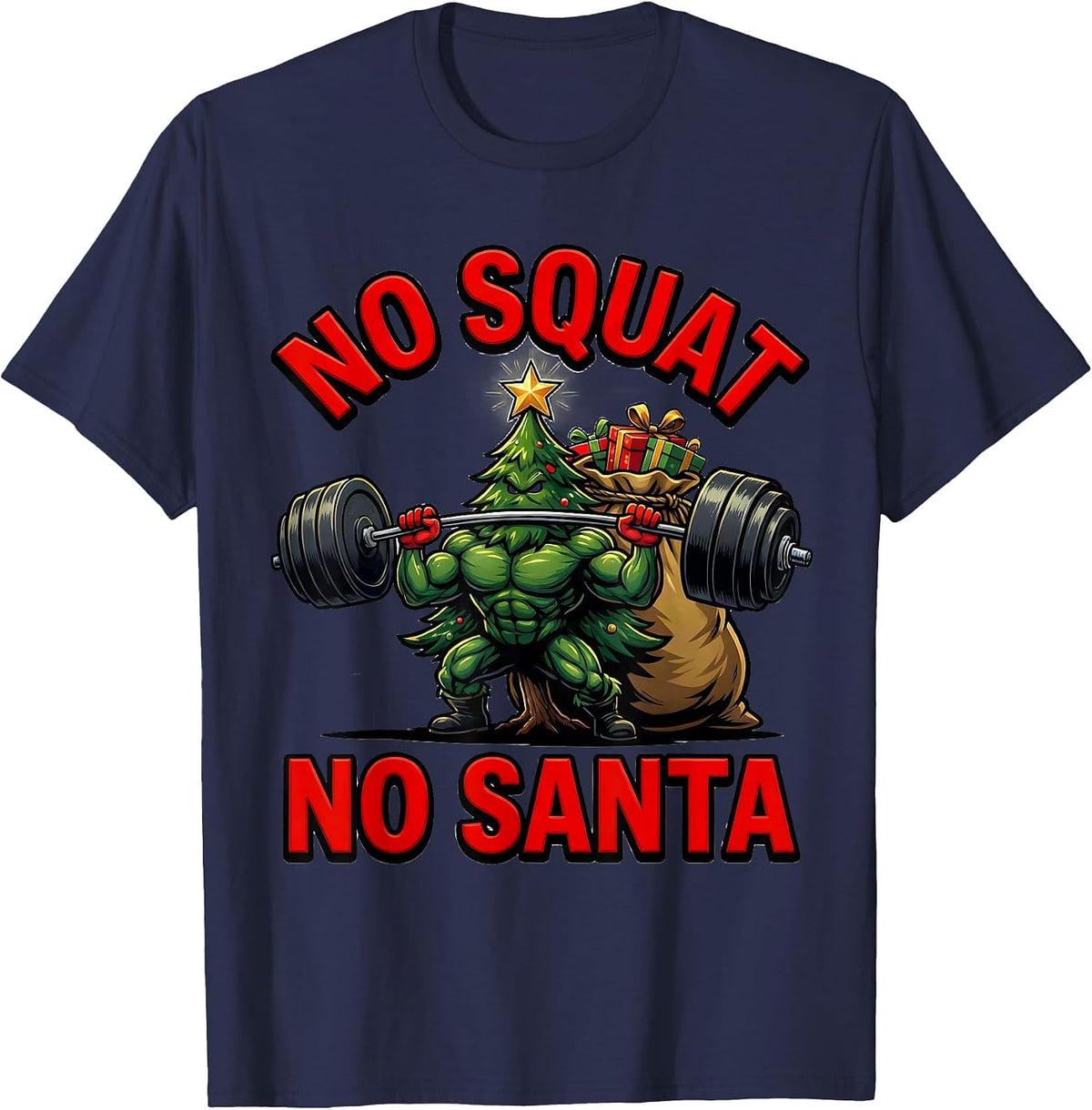 Men's No Squat No Santa Funny Christmas Gym Bodybuilding T-Shirt - Navy Blue