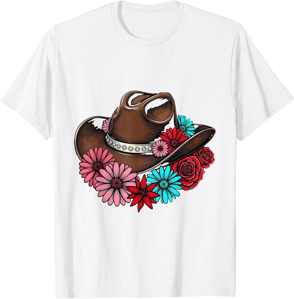 Men's Cowgirl Hat Wildflowers Boho Western Floral Design T-Shirt - White