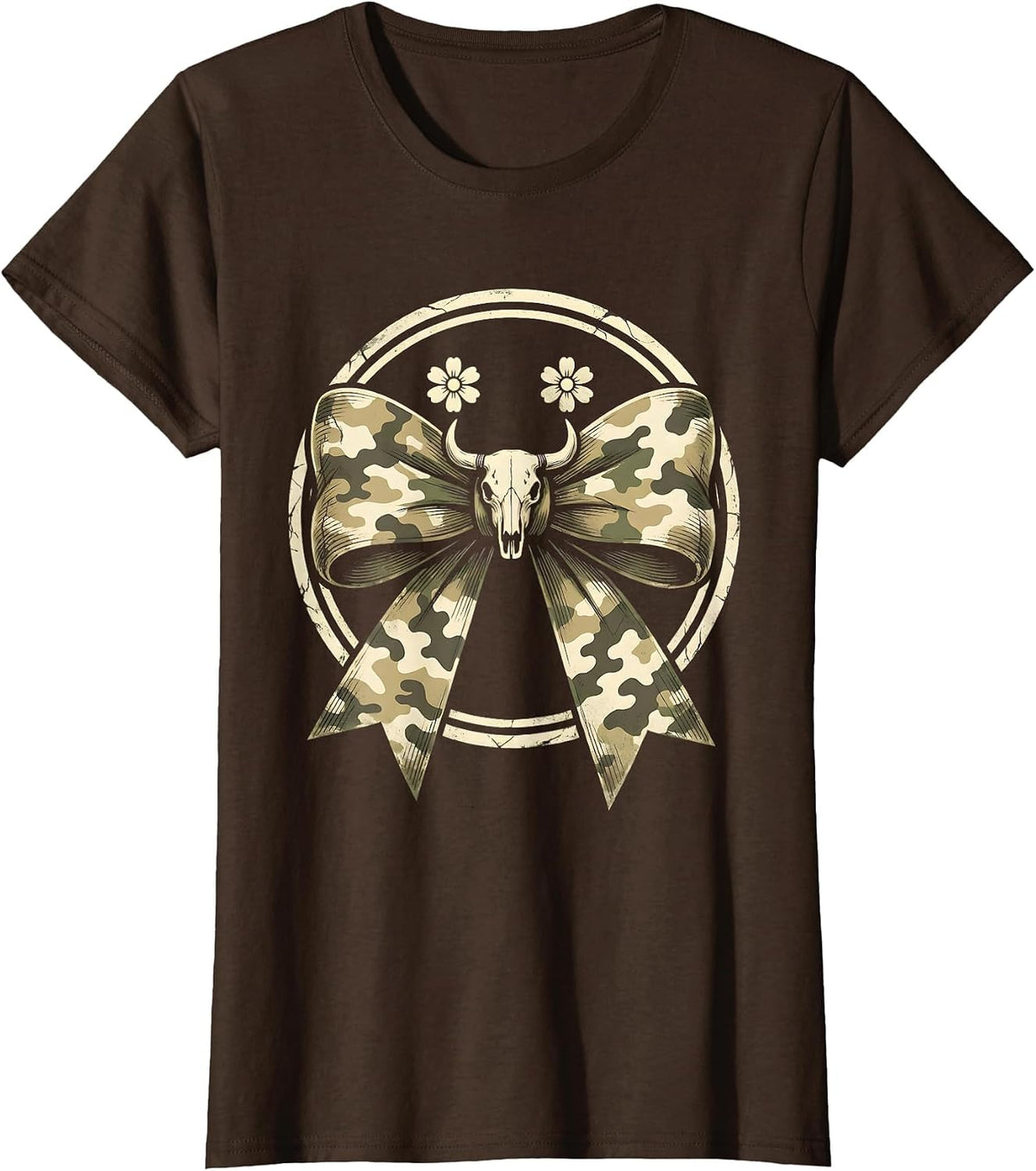 Women's Camo Bow Boho Western Hunting Woman Ol Lady Gift T-Shirt - Brown