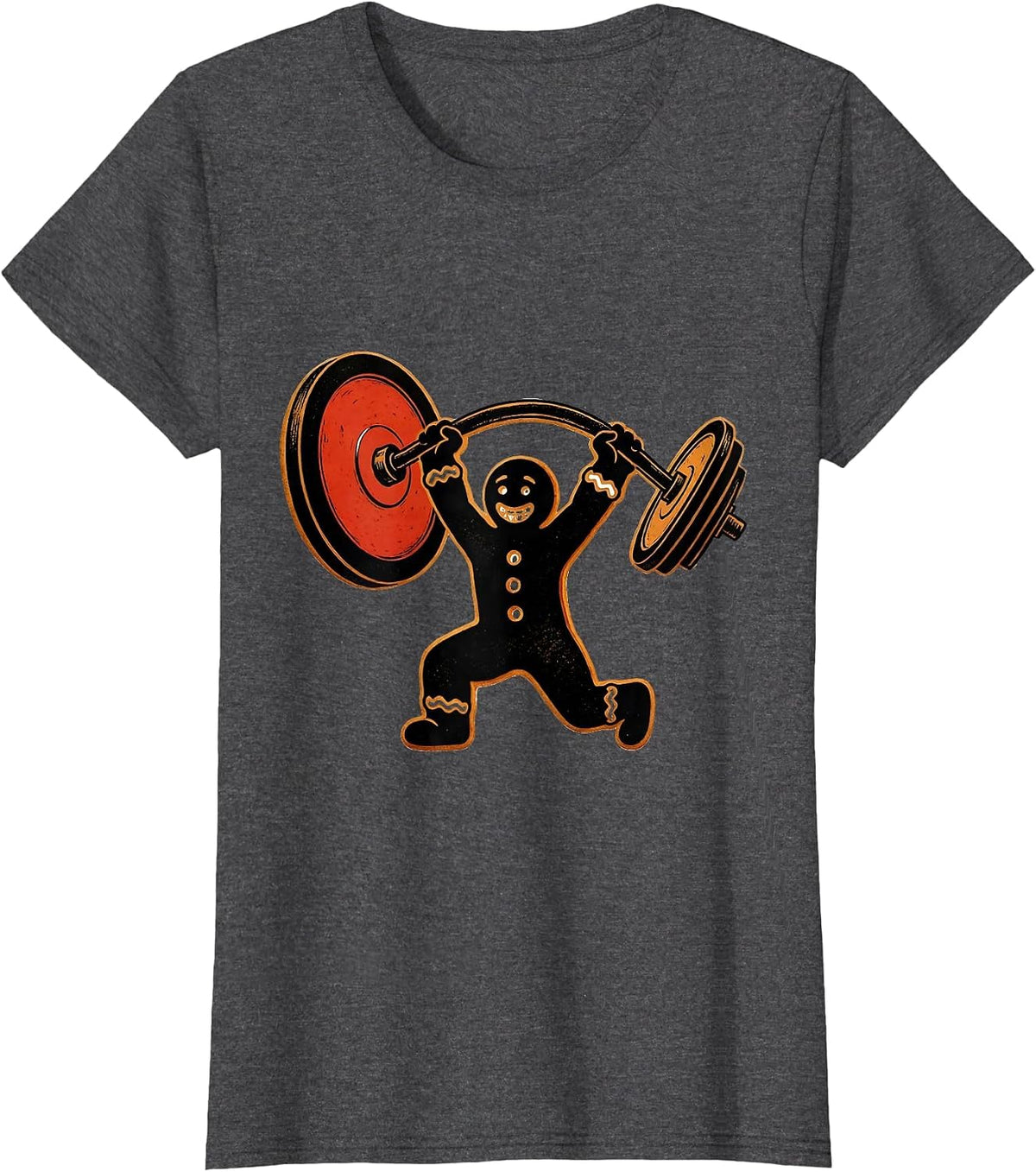 Women's Gingershred Stencil Gingerbread Weightlifting Christmas Gym T-Shirt - Dark Heather Grey