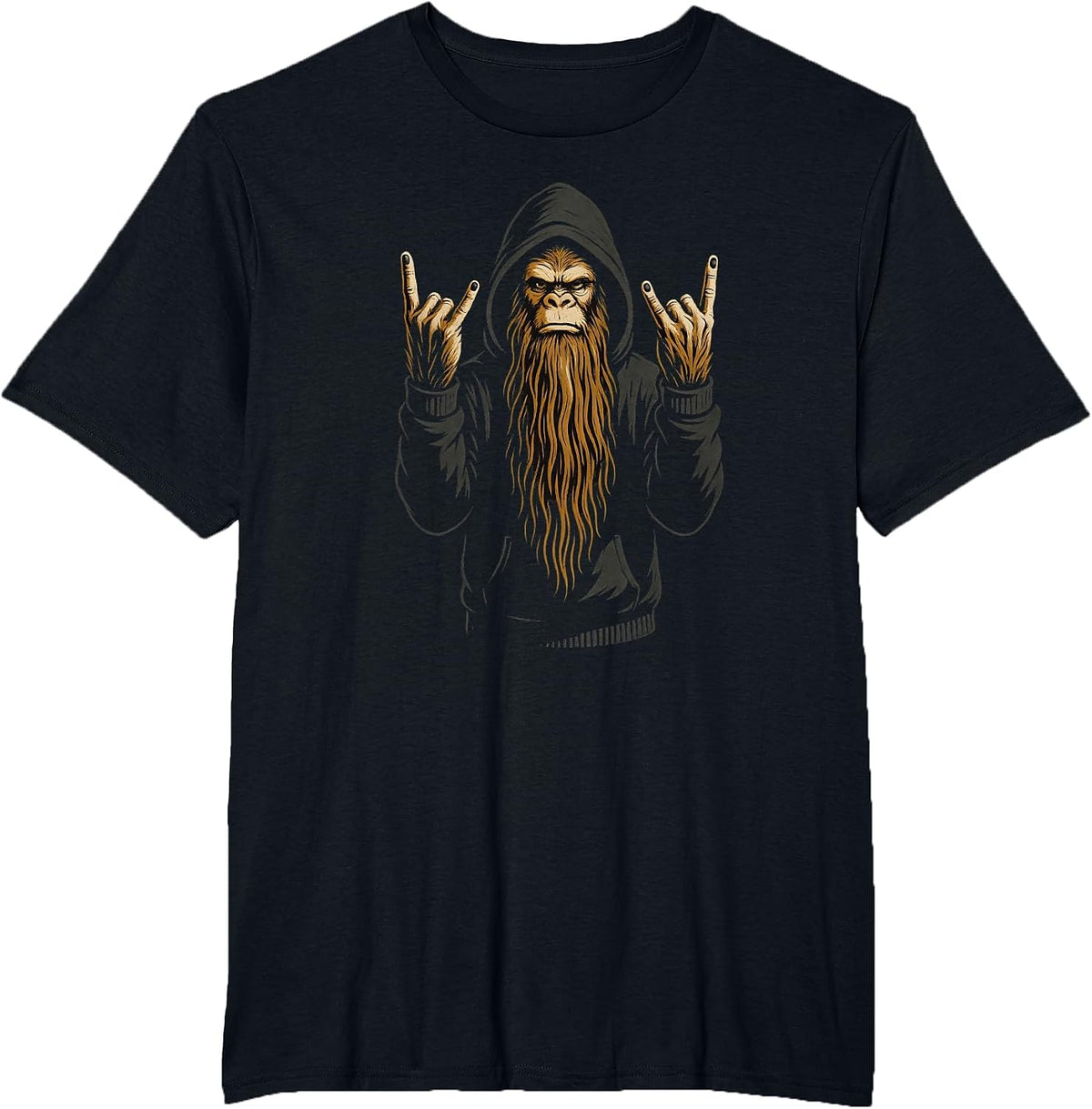 Rock On Bigfoot Sasquatch Funny Rocker, Rock and Roll Music T-Shirt - Black