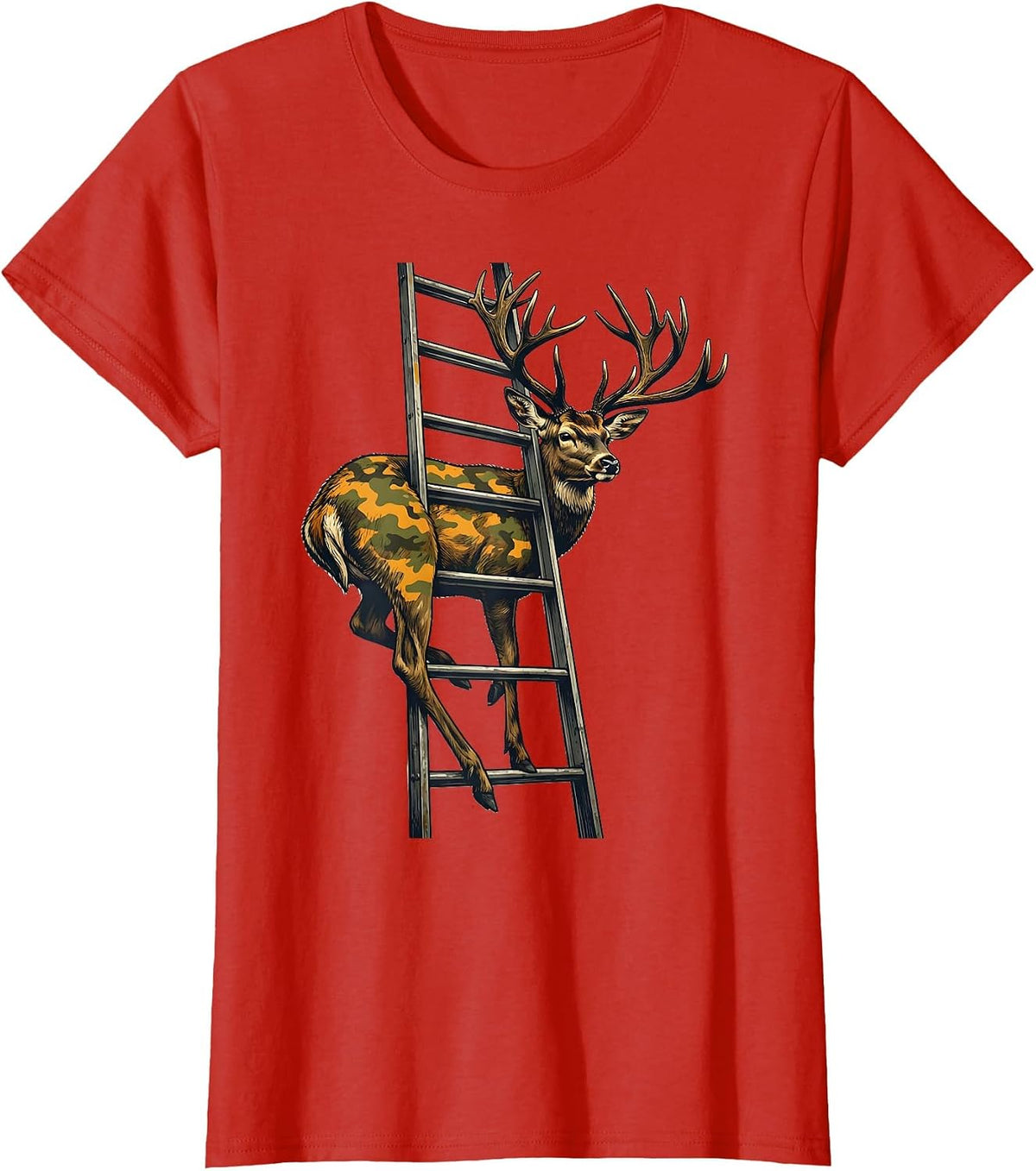 Women's Deer Antler Camo Hunting Humor Outdoor Novelty T-Shirt - Red