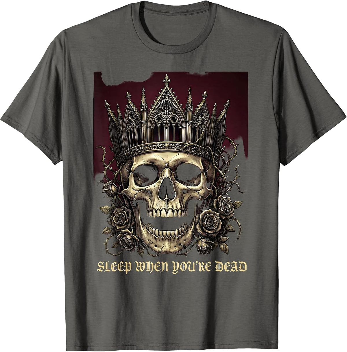 Sleep When You're Dead Death Metal Design T-Shirt - Asphalt Grey