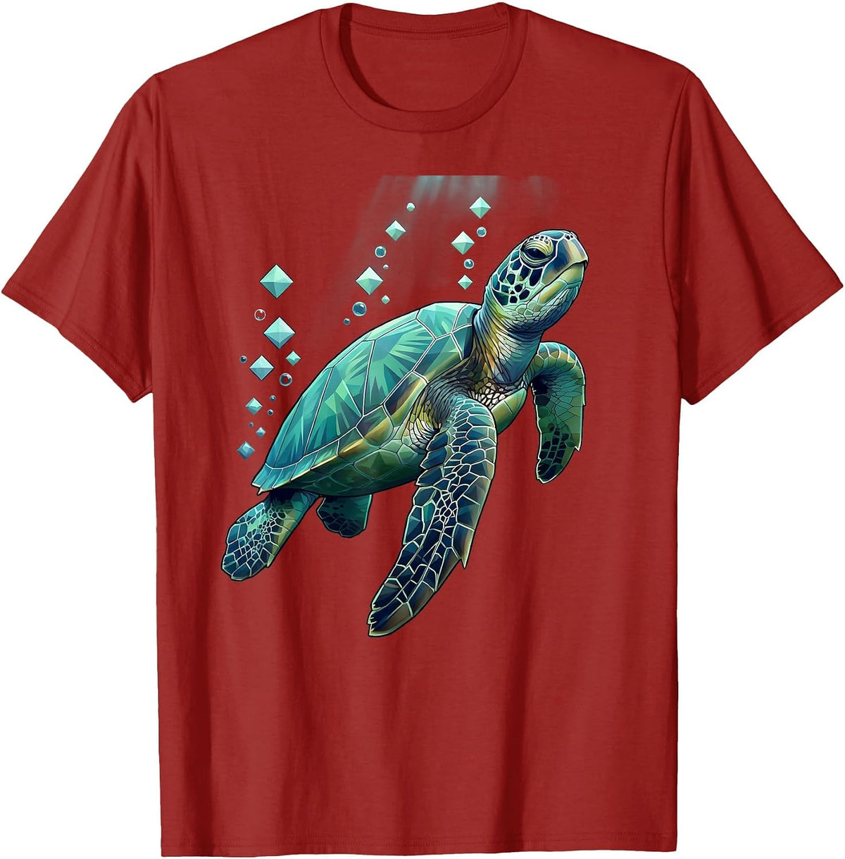 Turtle Swimming Through Bubbles and Light T-Shirt - Cranberry Red