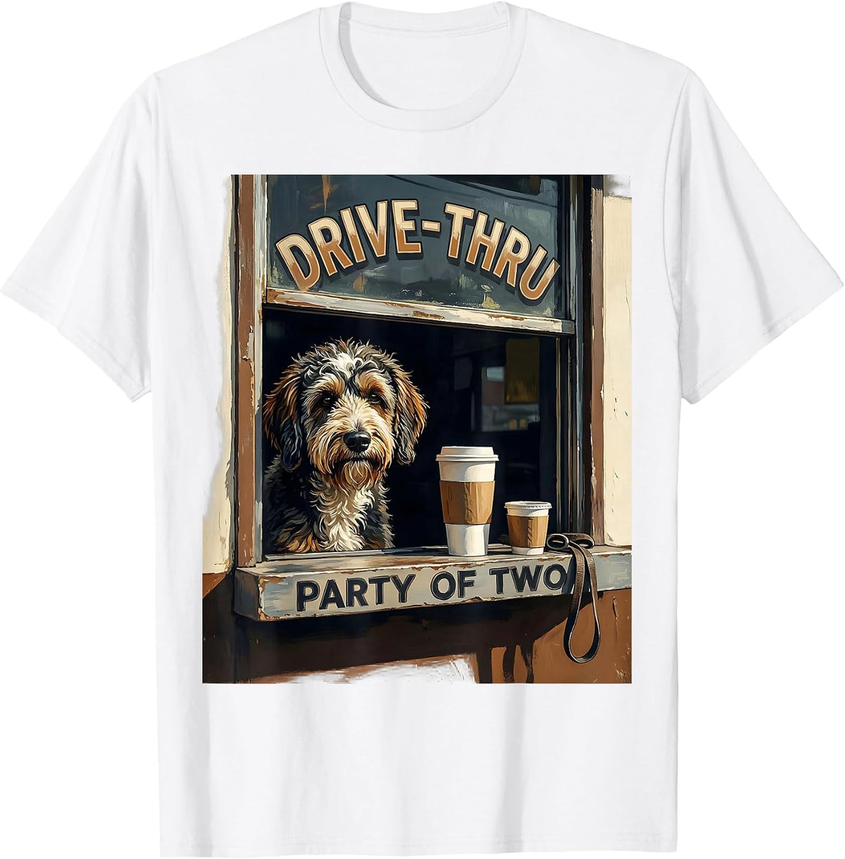 Men's Drive-Thru Party Of Two Funny Bernedoodle Coffee Lover Gift T-Shirt - White