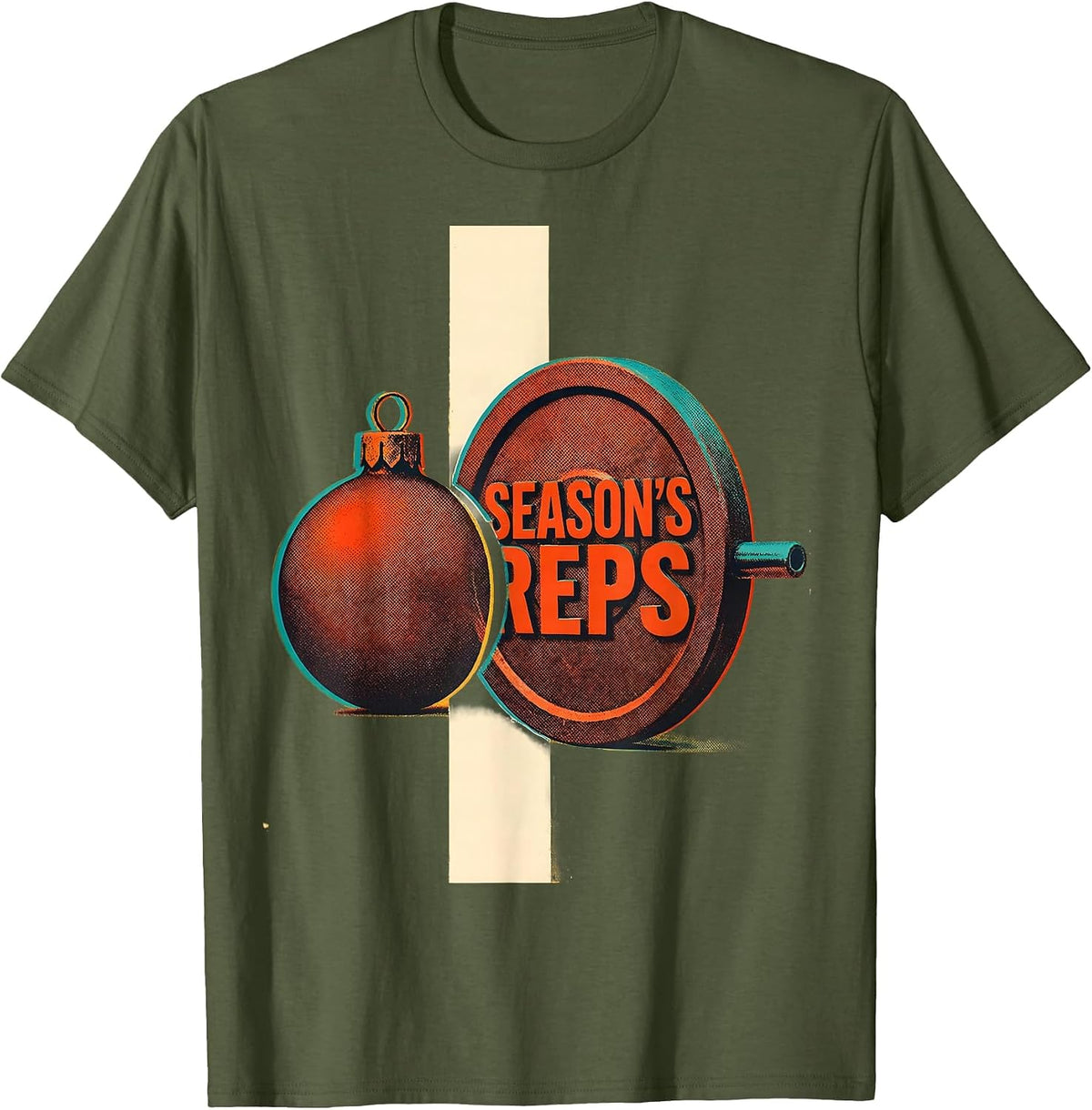 Men's Season's Reps Risograph Funny Christmas Gym Workout T-Shirt - Olive Green