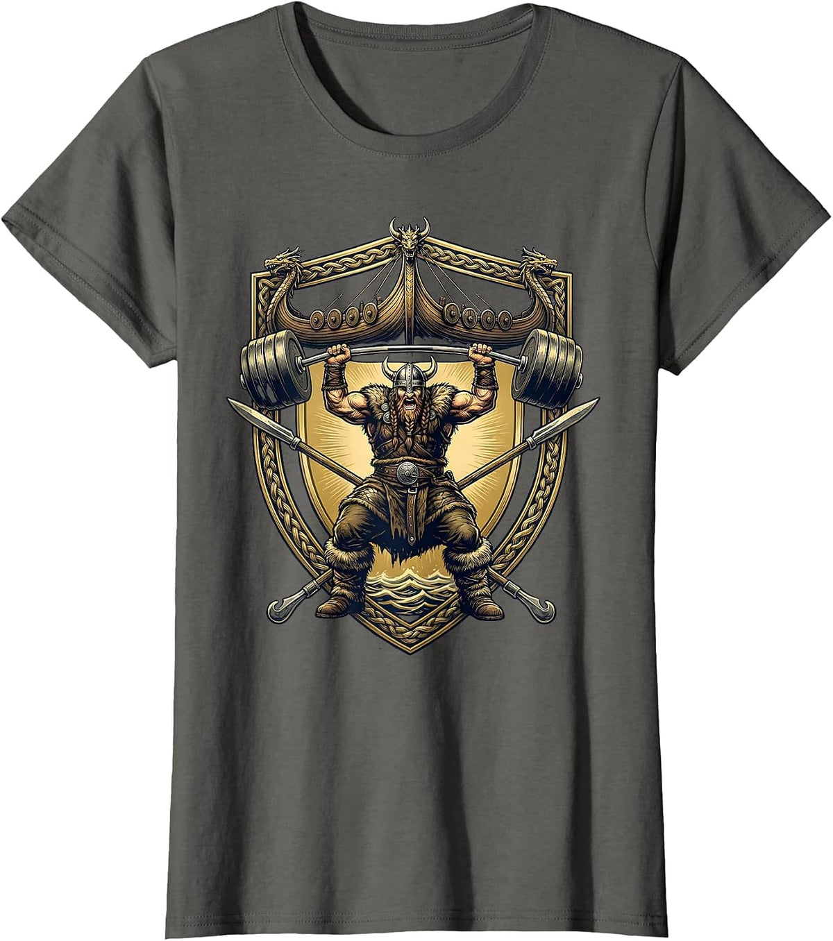 Women's Viking Warrior Deadlift Funny Gym Graphic T-Shirt - Asphalt Grey
