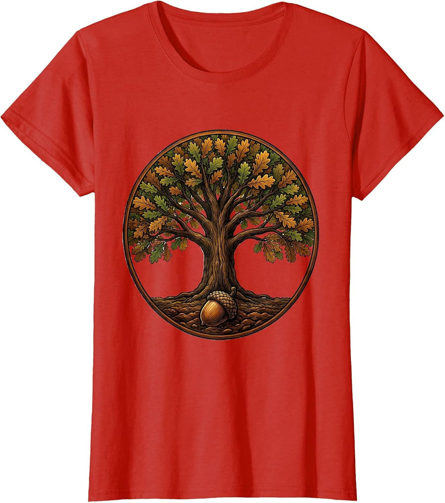 Women's School Counselor Oak Tree Growth Illustration T-Shirt - Red