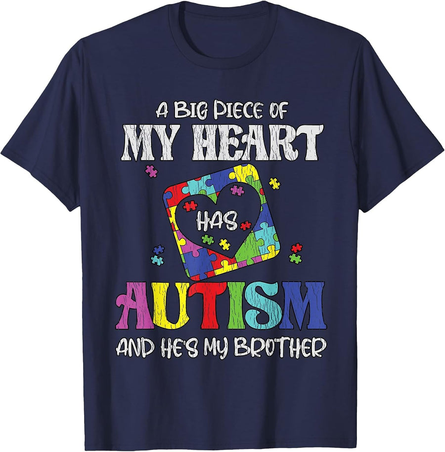 My Brother is Awesome Sister Autistic Kids Autism Awareness T-Shirt - Navy Blue
