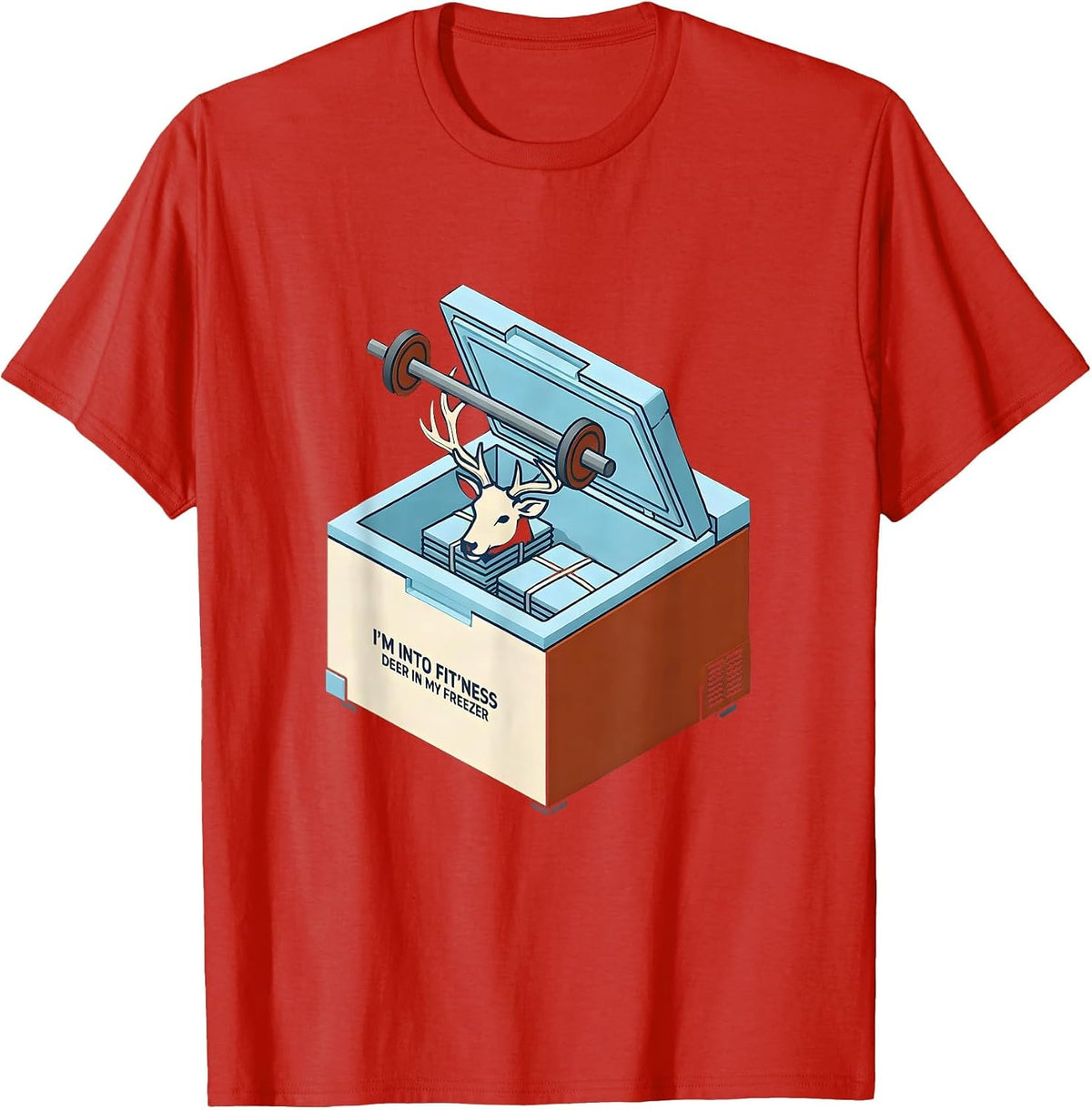Men's I'm Into Fit'ness Deer In My Freezer Funny Hunting Dad Joke T-Shirt - Red