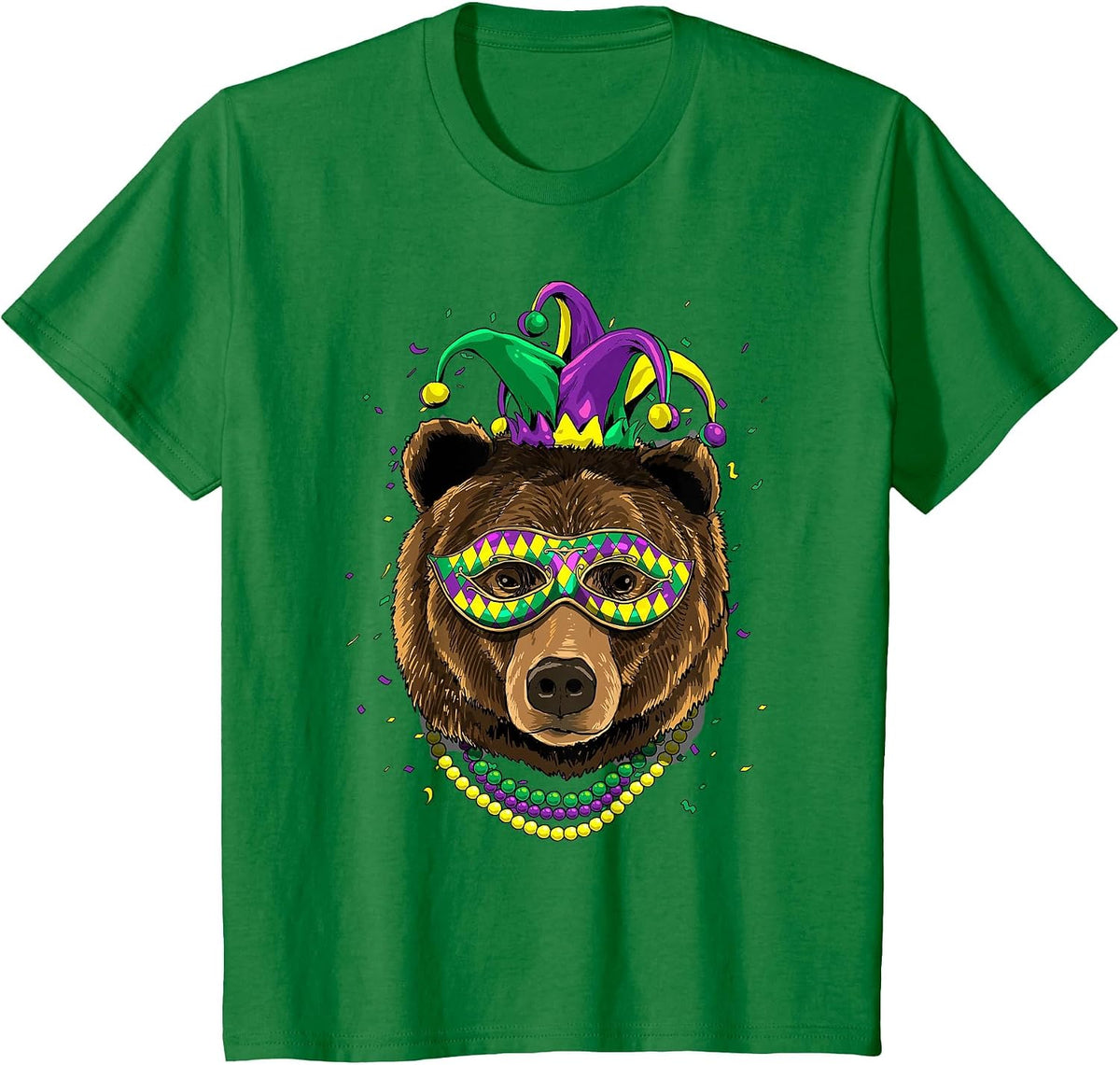 Bear Animal Lover Cute Mardi Gras Carnival Jester T-Shirt, Youth, Kelly Green, Small - As Pictured