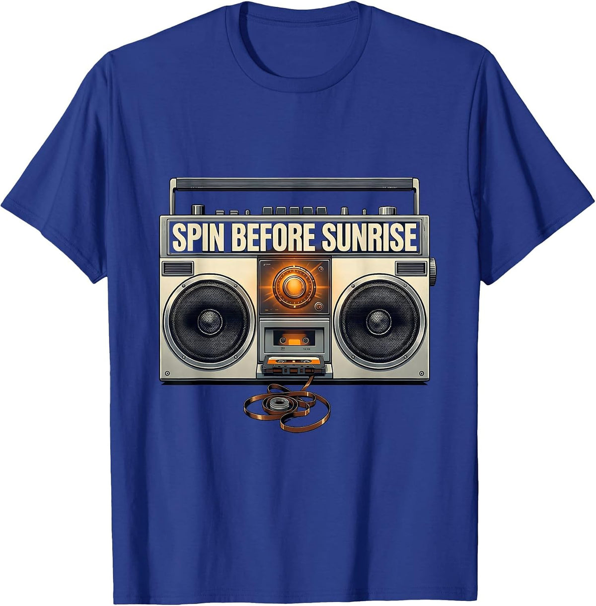 Spin Before Sunrise Retro Old School Hip Hop Cassette T-Shirt - Royal Blue
