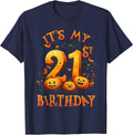 Boo It's My 21st Birthday Halloween Pumpkin 21 Years Old T-Shirt - Navy Blue