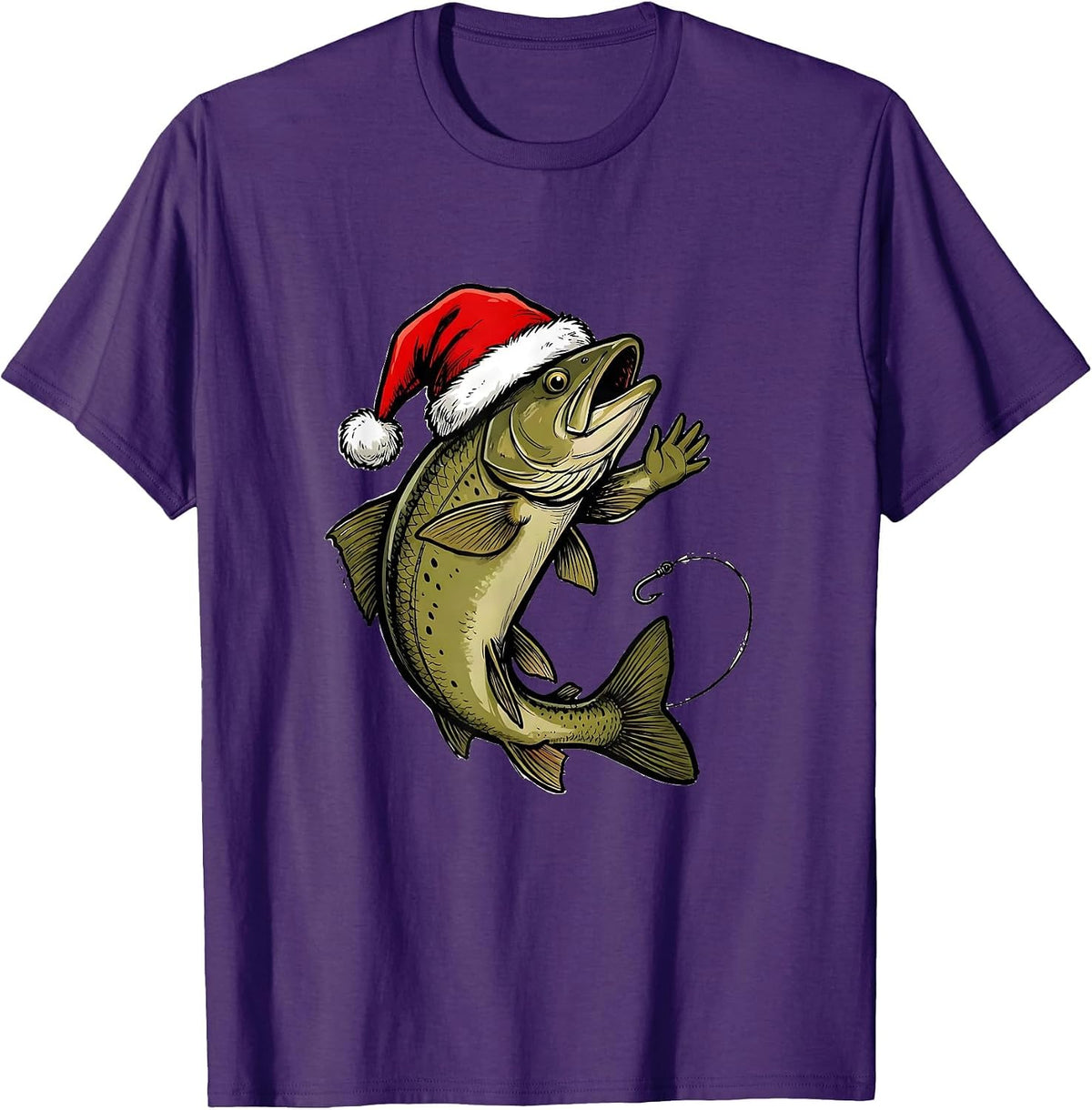 Men's Leaping Trout Santa Hat Christmas Fishing Gift T-Shirt - Purple