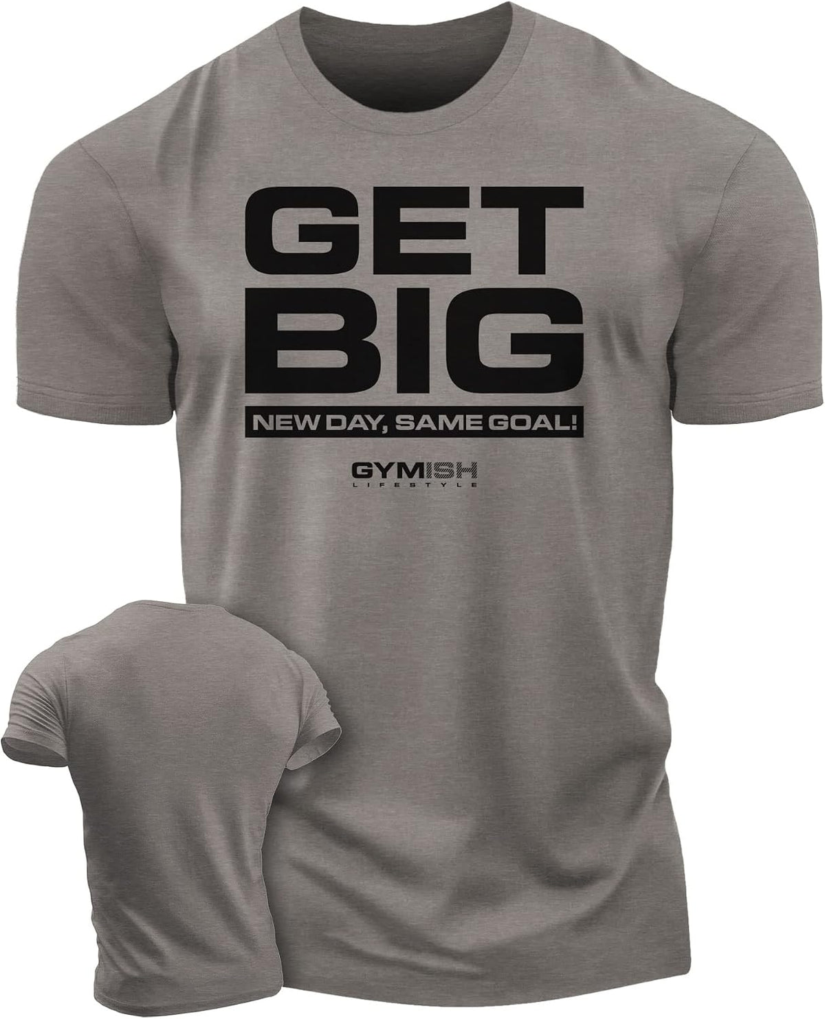 Get Big New Day Same Goal Men Gym Workout T-Shirt for Consistent Gains - 3. Get Big Warm Grey