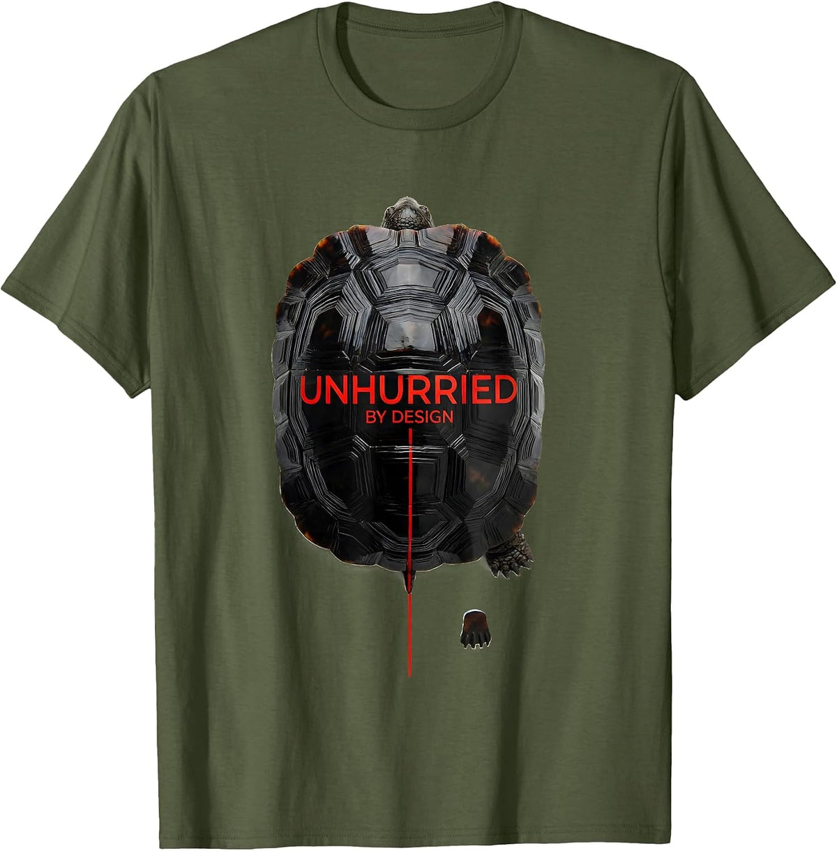Men's Unhurried By Design Swiss International Turtle Lover Humor T-Shirt - Olive Green