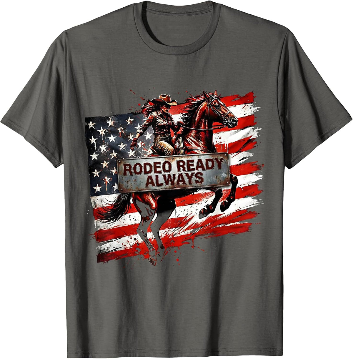 Men's Rodeo Ready Always Cowgirl Design T-Shirt - Asphalt Grey