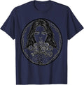 Emo Dark-Haired Figure With Wilting Black Roses T-Shirt - Navy Blue