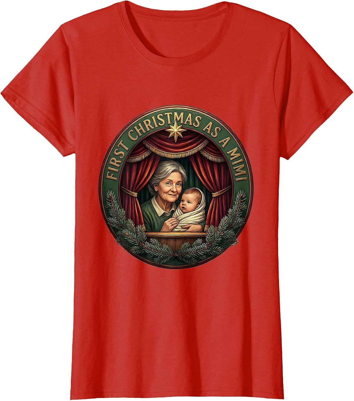 First Christmas As A Mimi Family Matching New Grandma T-Shirt - Red