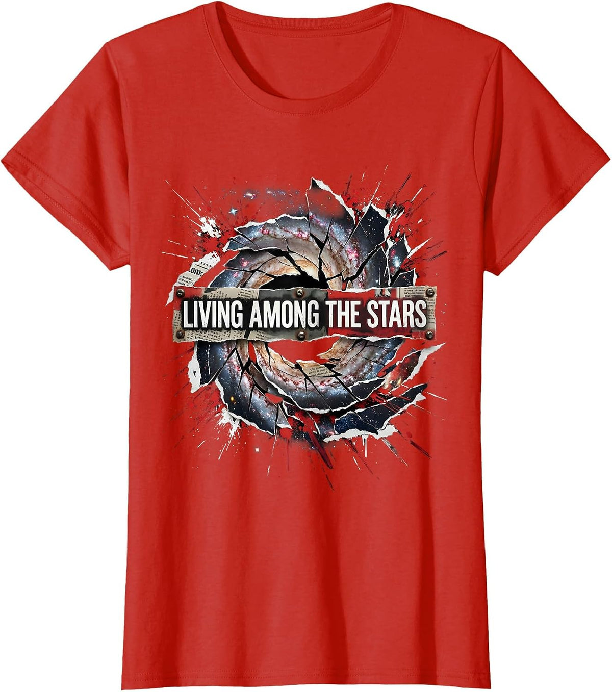 Living Among the Stars Galaxy Cosmic Design T-Shirt - Red