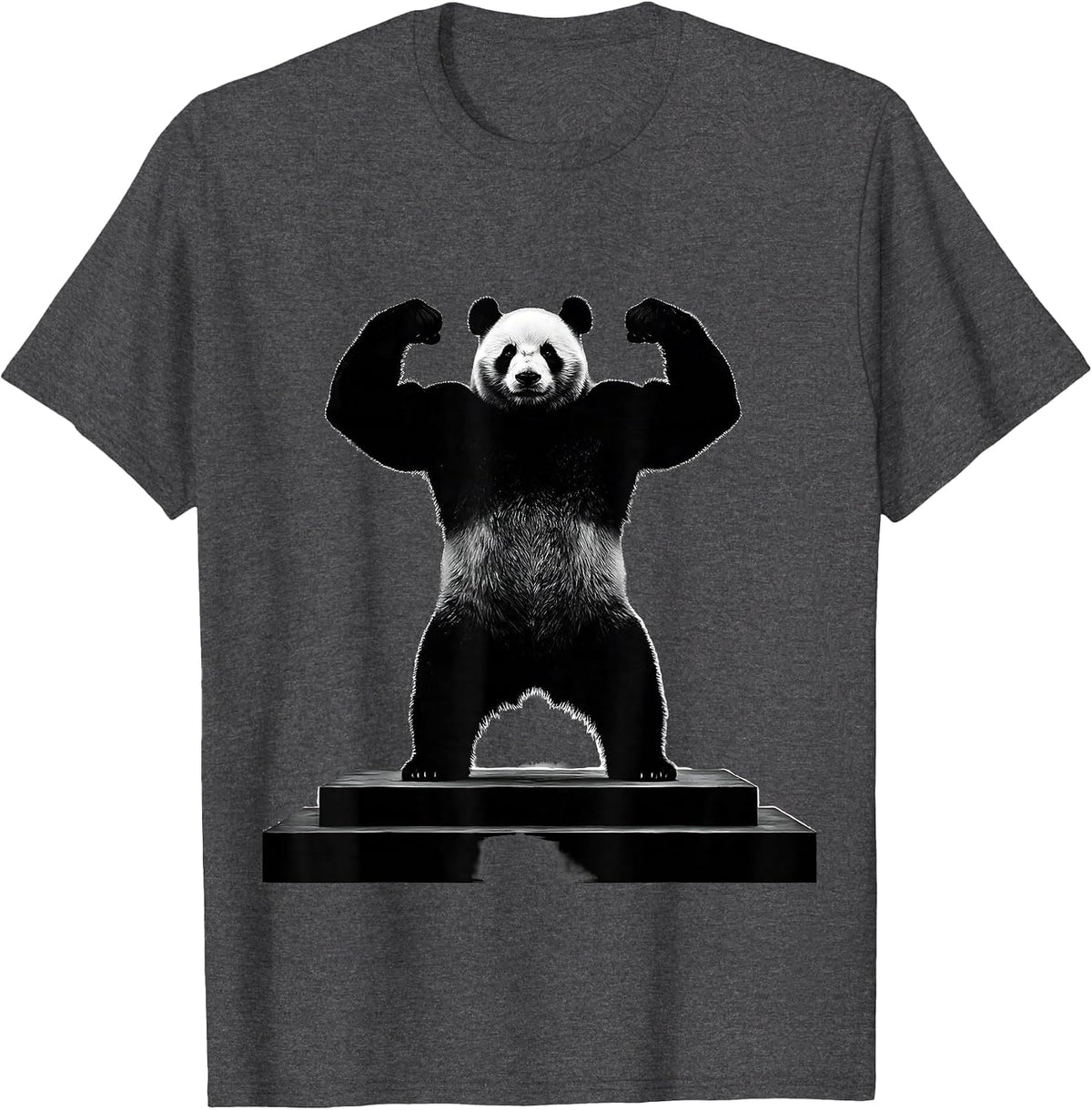Men's Iron Panda Fitness Flexing Biceps Podium T-Shirt - Dark Heather Grey