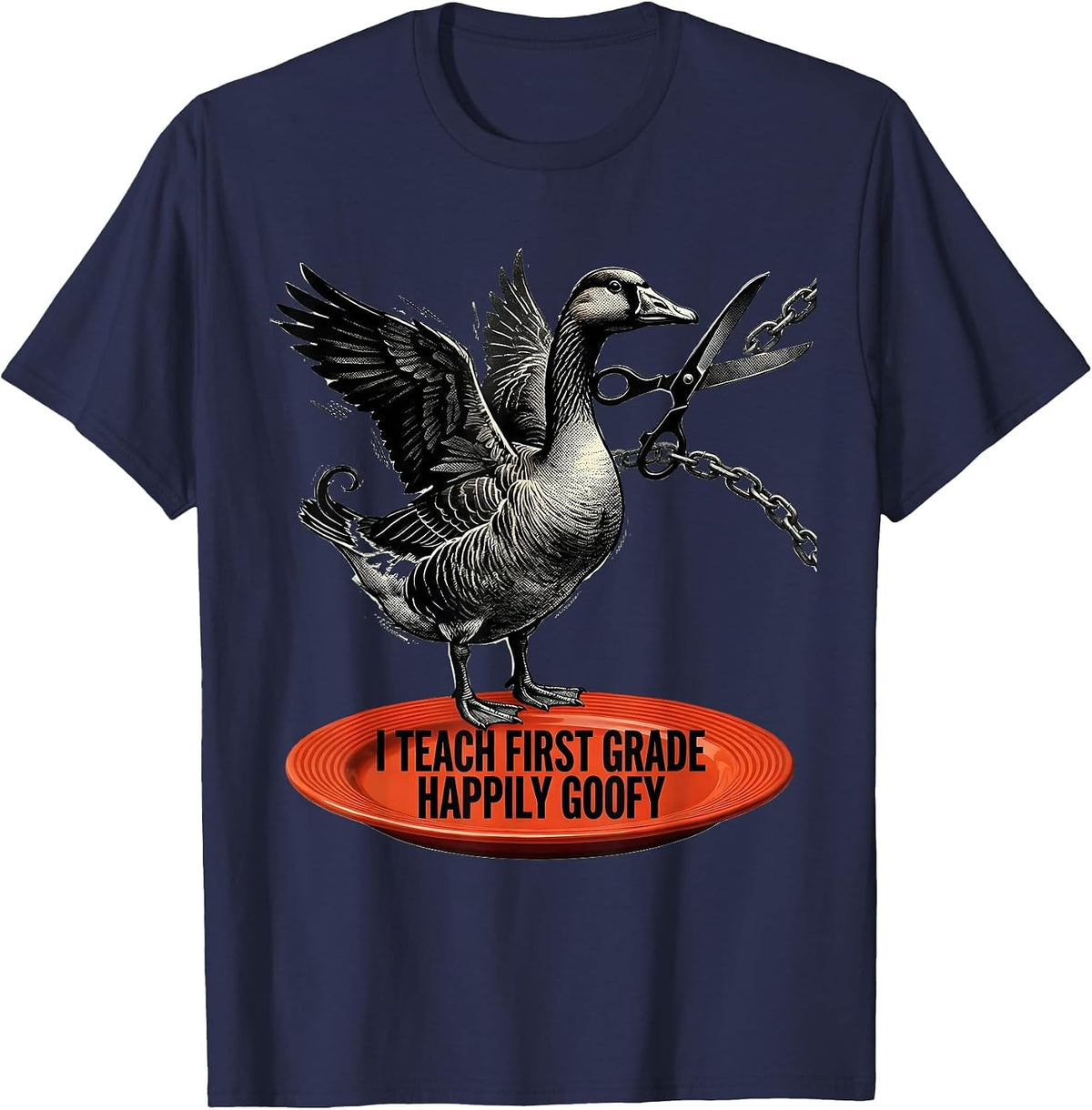 Men's I Teach First Grade Happily Goofy Funny Preschool Teacher T-Shirt - Navy Blue