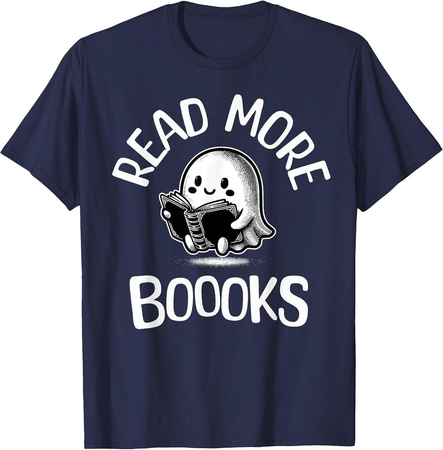 Vintage Halloween Teacher Women Reading Read More Books T-Shirt - Navy Blue