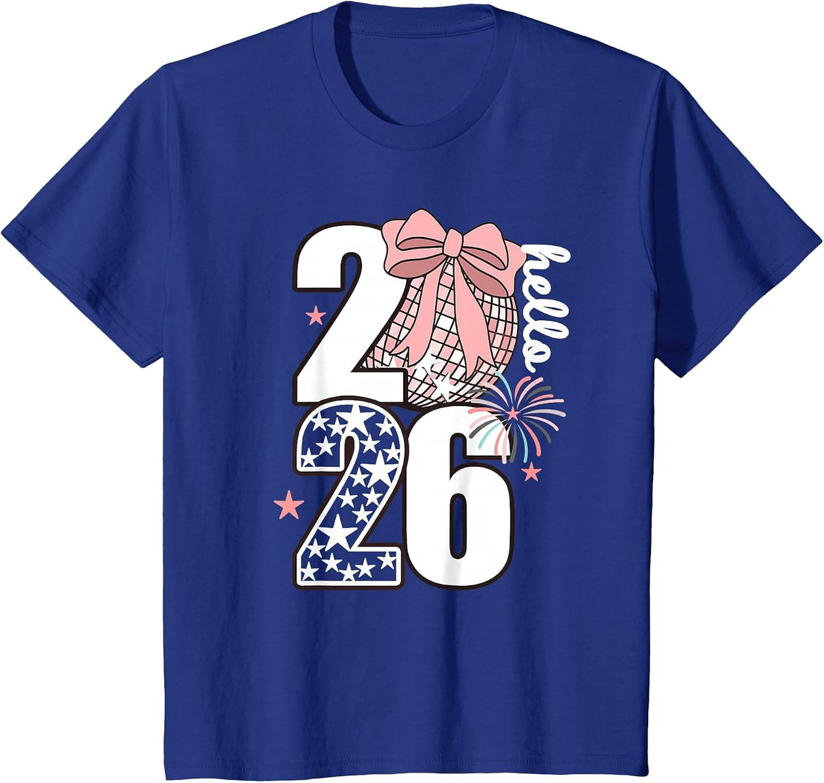 Hello 2026" NYE Shirt Disco Ball Fireworks Party T-Shirt - Royal Blue