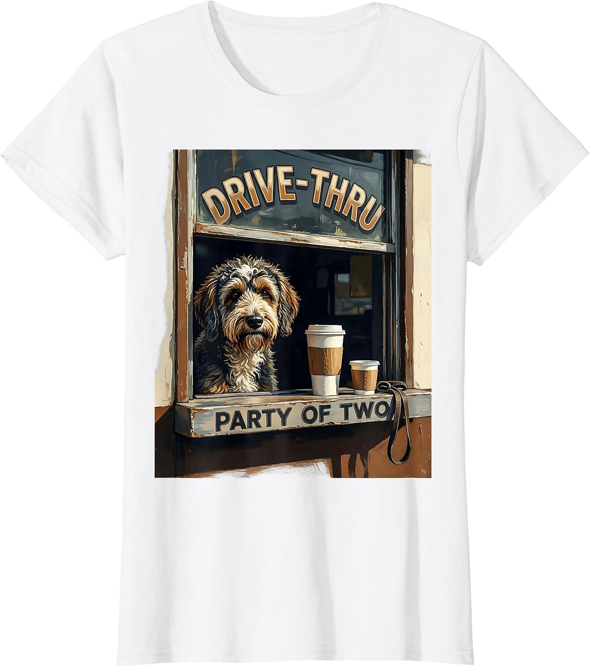 Women's Drive-Thru Party Of Two Funny Bernedoodle Coffee Lover Gift T-Shirt - White