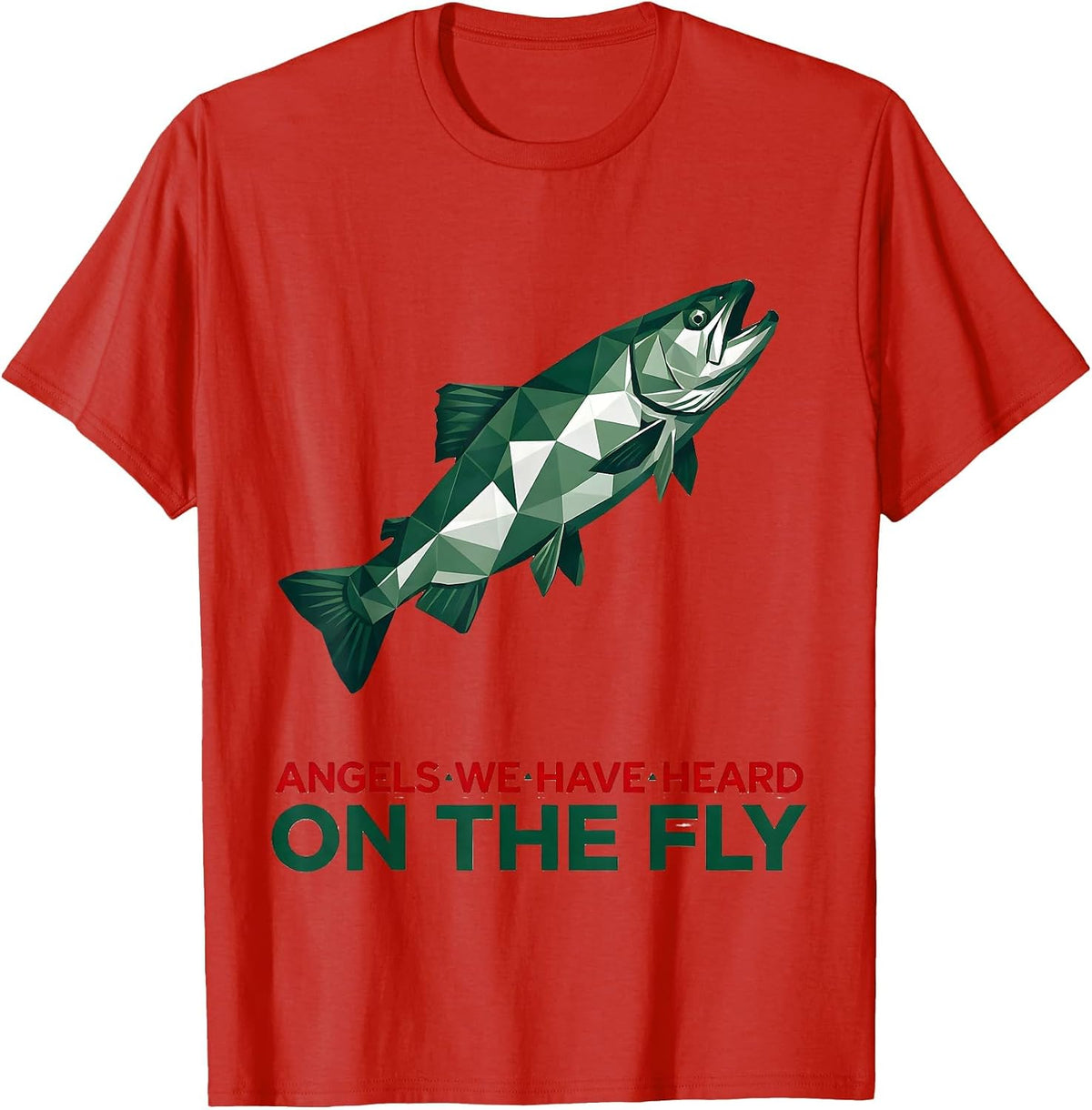 Men's Angels We Have Heard, On The Fly Geometric Christmas Fishing T-Shirt - Red