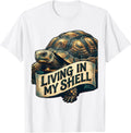 Men's Living In My Shell Turtle Graphic Design T-Shirt - White