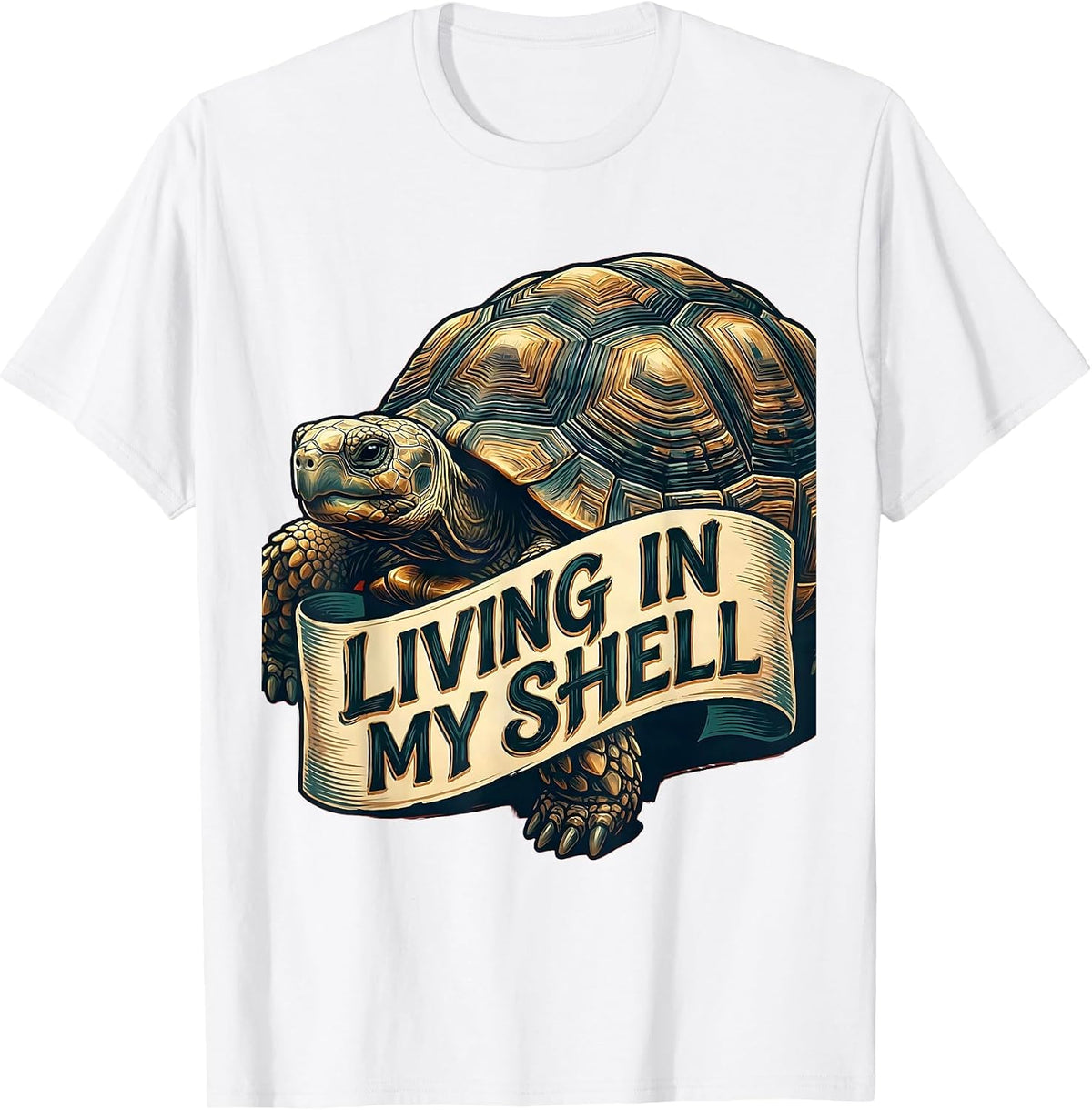 Men's Living In My Shell Turtle Graphic Design T-Shirt - White