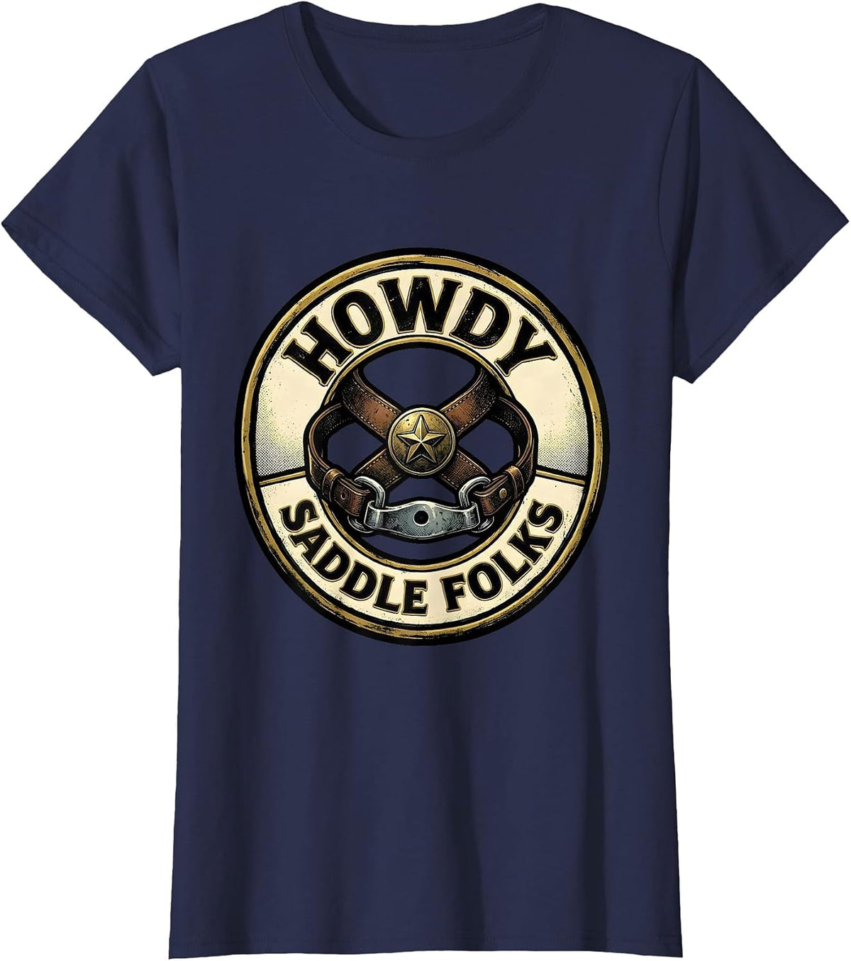 Women's Howdy, Saddle Folks Western Cowboy Cowgirl Rodeo Pride T-Shirt - Navy Blue