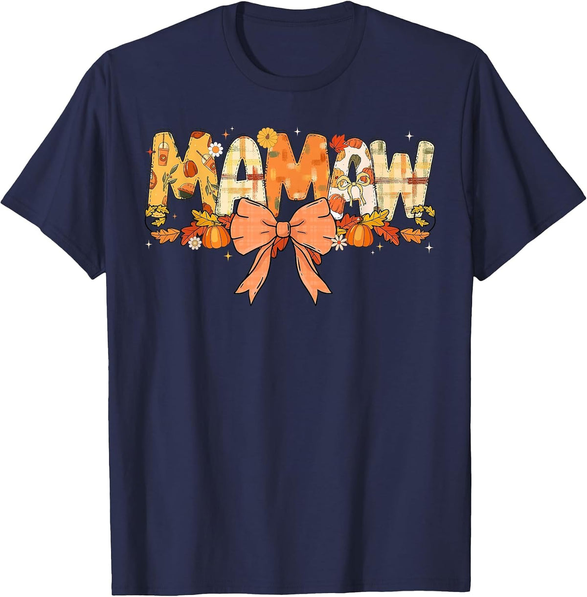 Mamaw Pumpkin Fall Coquette Bow Thanksgiving Mom Women T-Shirt - Navy Blue