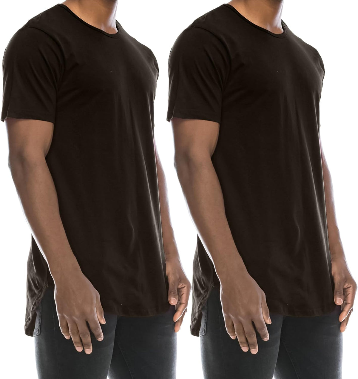 JC DISTRO Mens Hipster Hip Hop Elong Longline Crewneck T-Shirt - Mts296_black-2pk