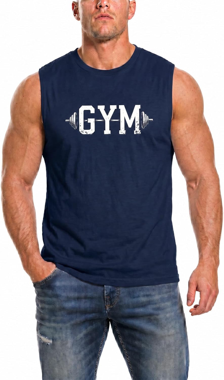 Men's Sleeveless Workout Tank Top, Gym Fitness Bodybuilding Athletic Tee - J2-blue