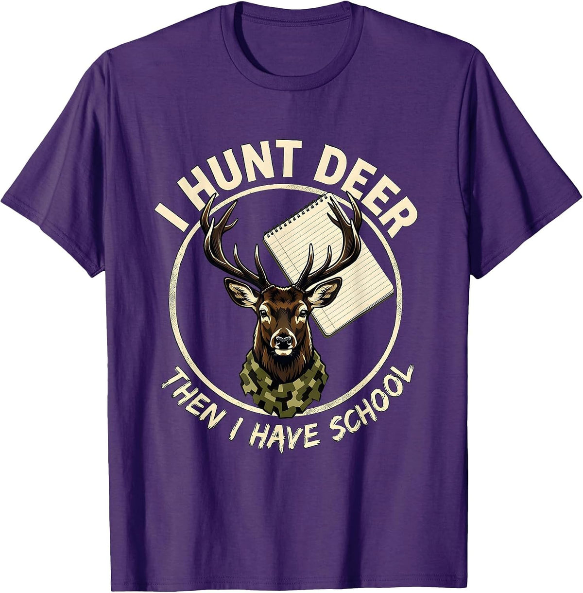 I Hunt Deer Then I Have School Funny Youth Deer Hunting Camo T-Shirt - Purple