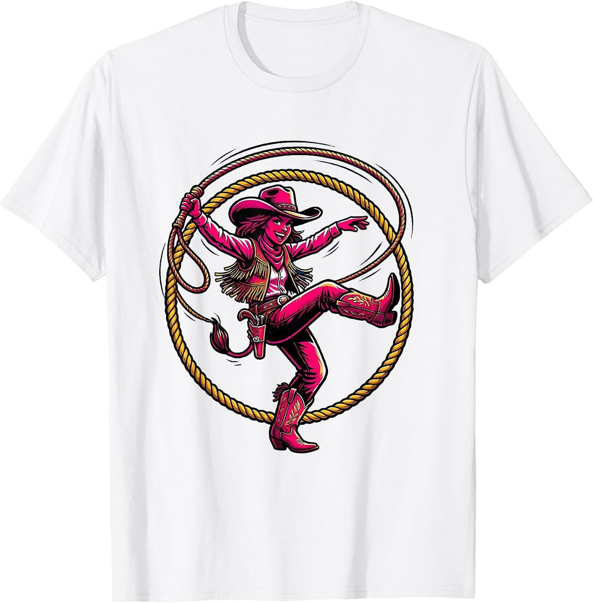 Men's Pink Cowgirl Lasso Twirl Western Rodeo Graphic T-Shirt - White