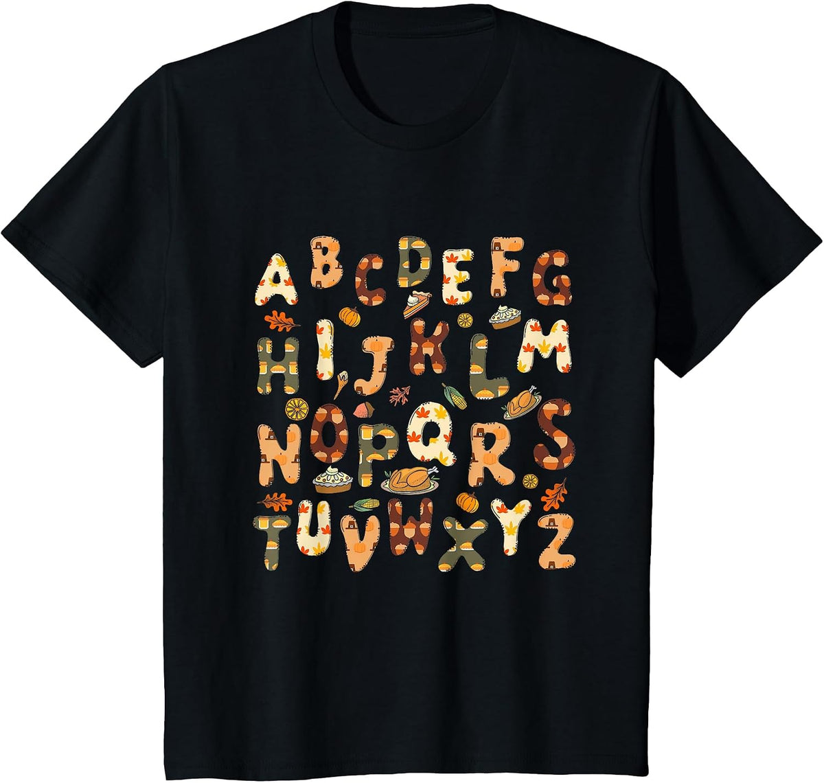 Thanksgiving ABC Alphabet Turkey Day Fall Leaves Teacher T-Shirt - Black