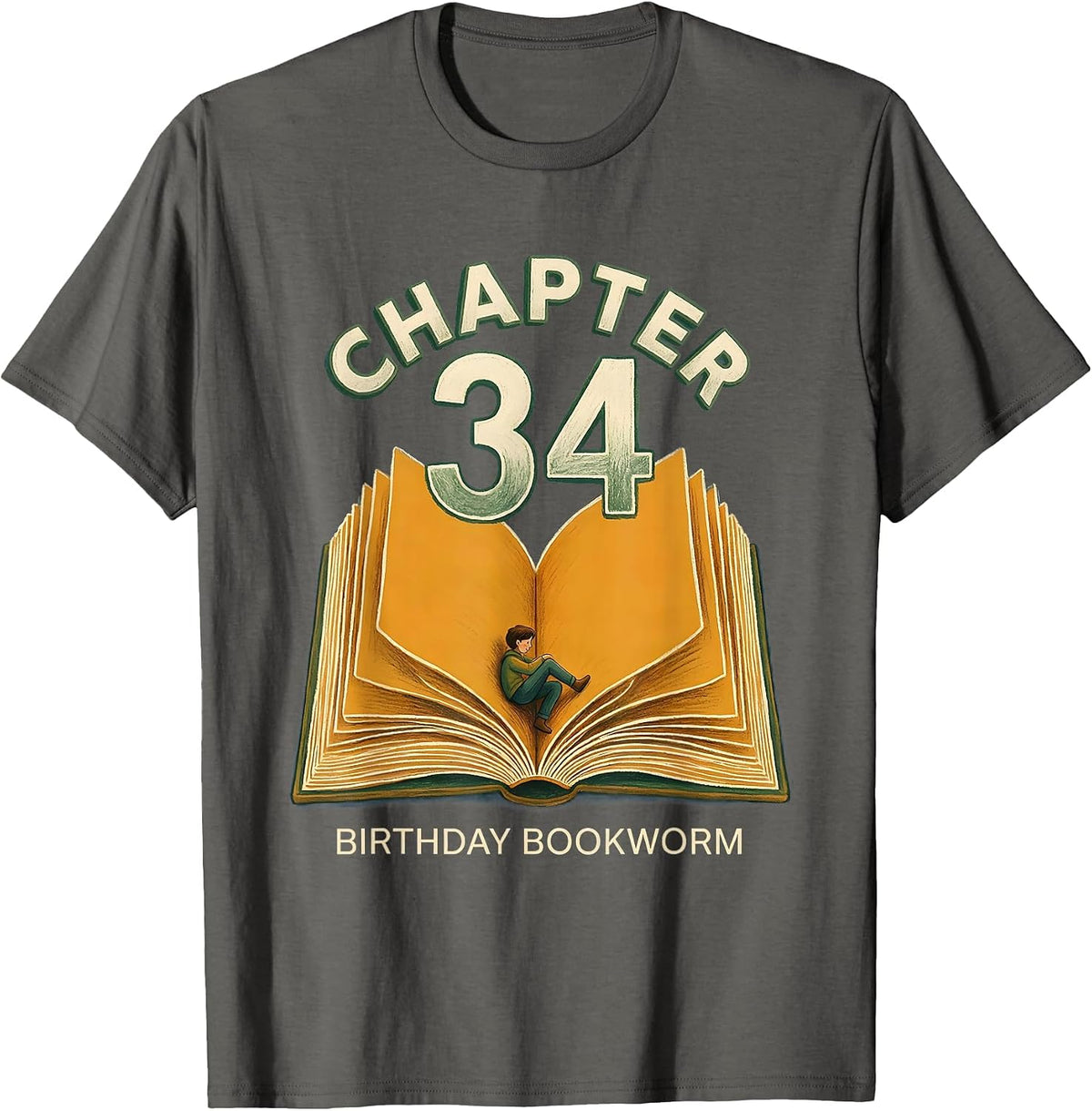 Men's Chapter 34 Birthday Bookworm Whimsical Book Lover Gift T-Shirt - Asphalt Grey