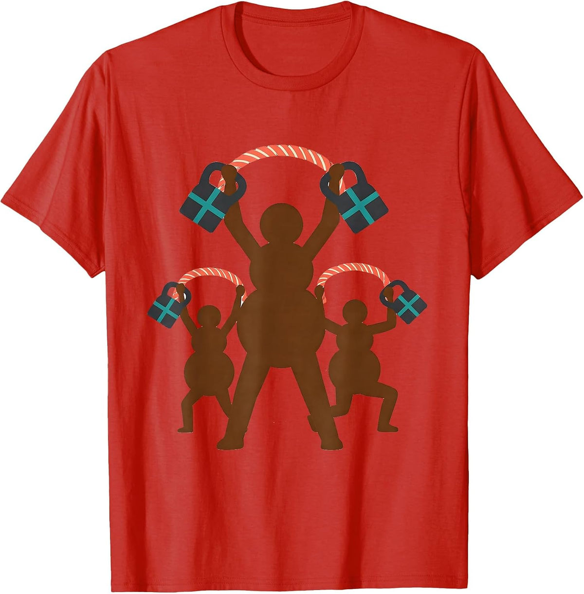 Men's Snowman Kettlebell Midcentury Modern Christmas Gym Humor T-Shirt - Red