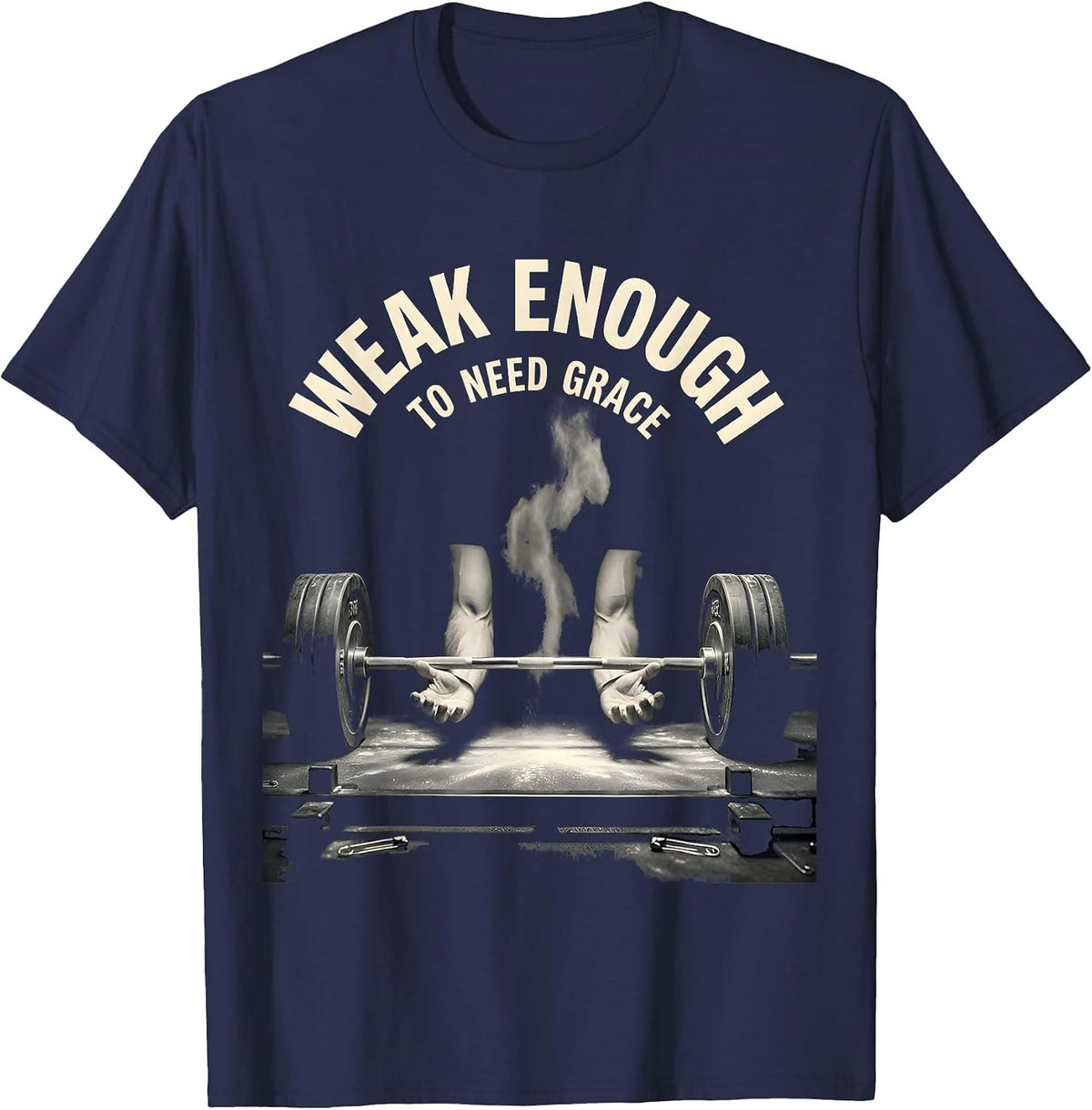 Weak Enough To Need Grace Monochromatic Faith Fitness Gym T-Shirt - Navy Blue